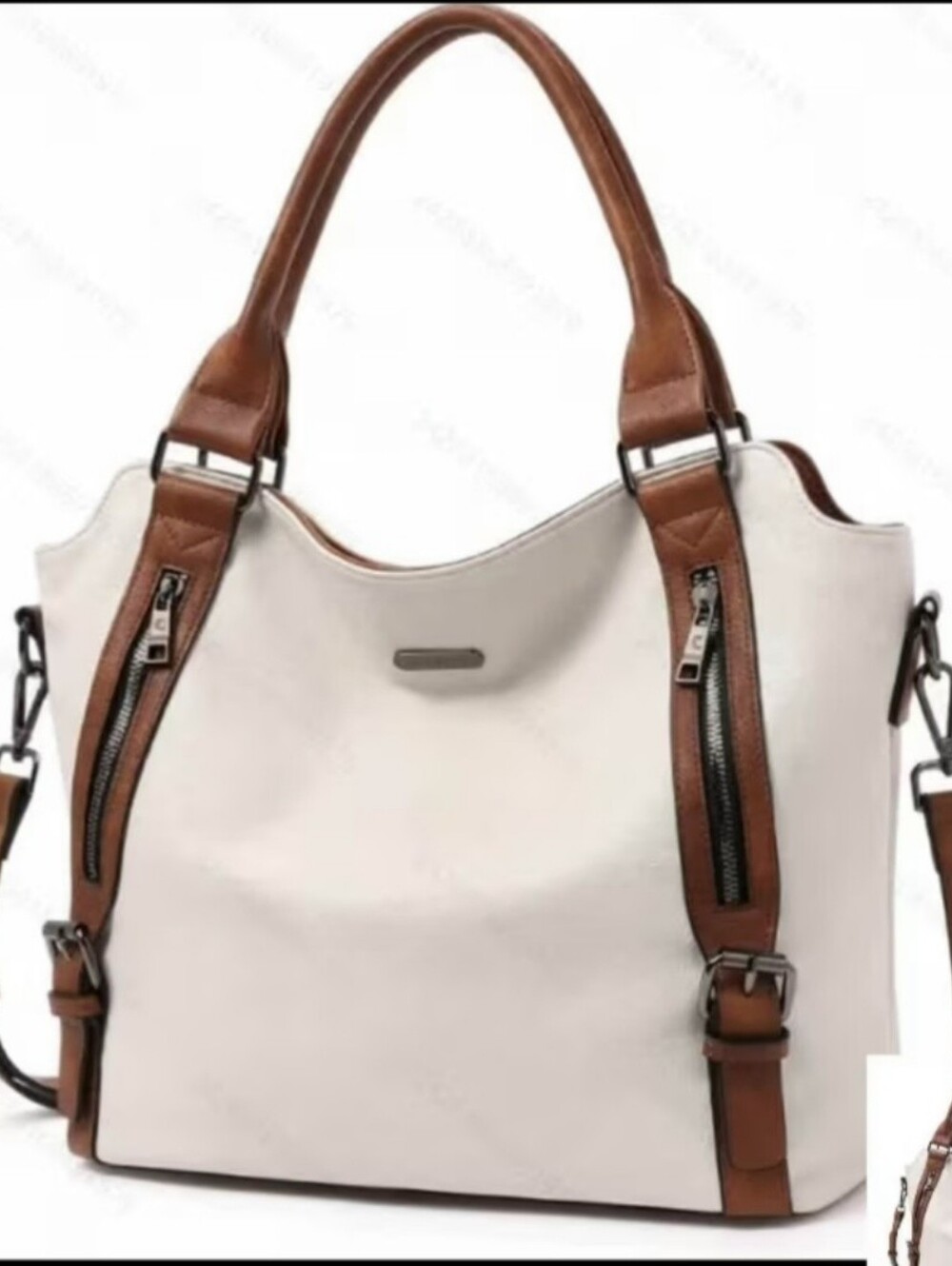 Cream Shoulder Tote with Brown Trim - Women's Shoulder Bag
